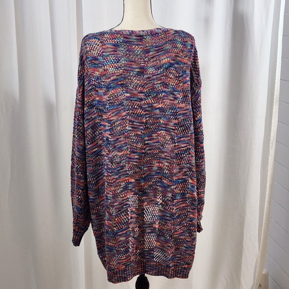 Multi Color Pointelle Knit Open Front Long Cardig… - image 2
